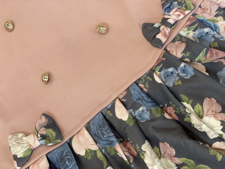 Picture of ND0164 FLOWERY WITH BOW ON THE SIDES  DRESS OLD ROSE/NAVY